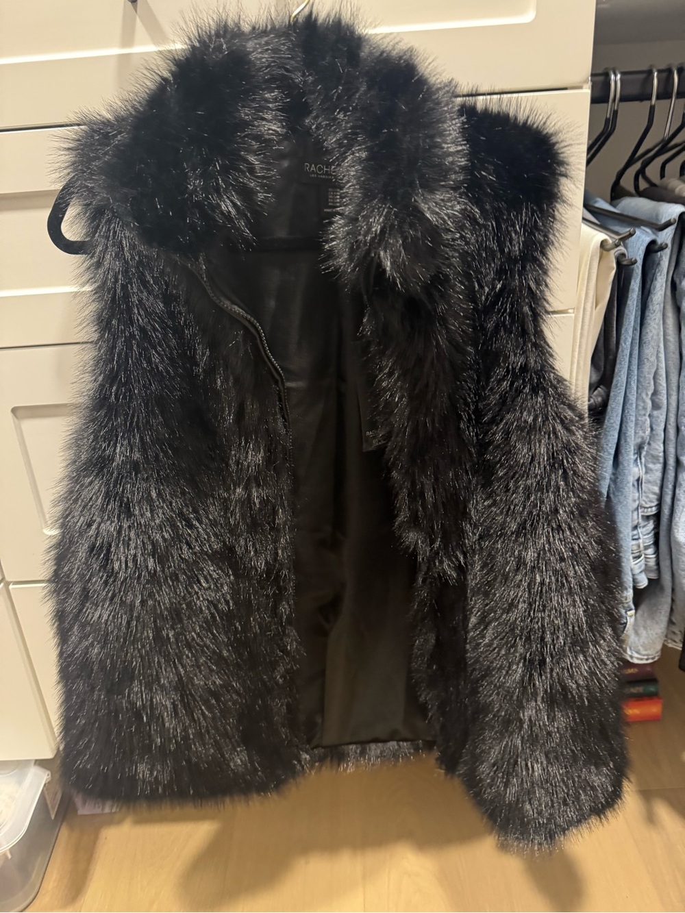 Rachel Black Faux Fur Vest with Plush Collar